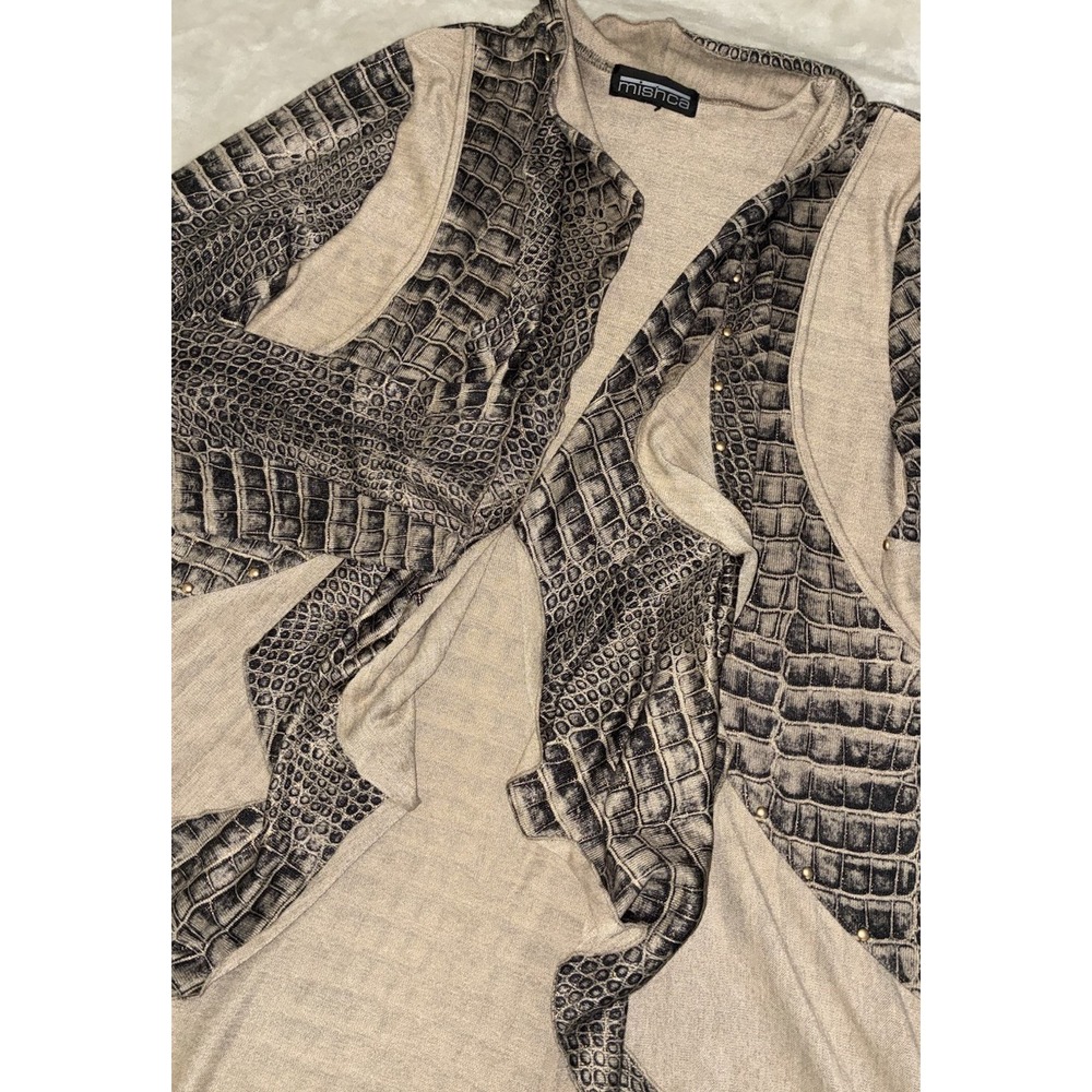 Mishca Open Cardigan Women's L Beige Studded Croc Print Draped Knit